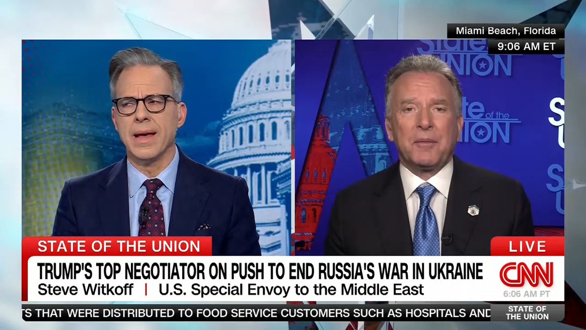 After Special Envoy Steve Witkoff suggests Russia’s invasion of Ukraine was “provoked,” @JakeTapper plays a clip of Russian state TV saying Trump is echoing Putin’s rhetoric and that Trump’s attacks on Zelensky “are in total alignment with the way we see things.”