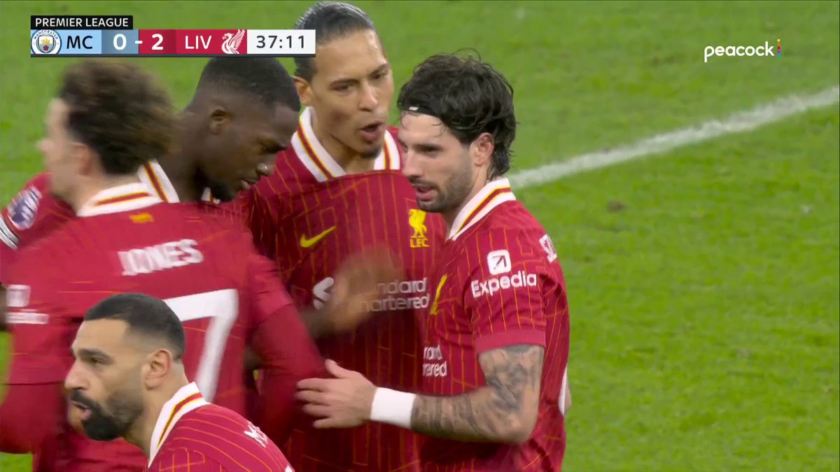 DOMINIK SZOBOSZLAI. 2-0. LIVERPOOL ARE CRUISING AT THE ETIHAD. 📺 Peacock | #MCILIV