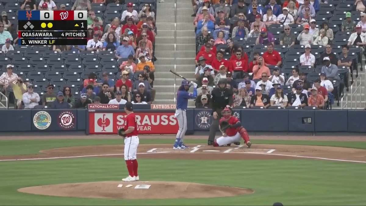 Jesse Winker smacks a double in his first spring training at-bat (via Nationals on MASN)