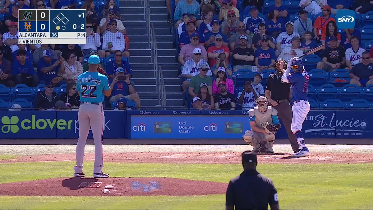 Mark Vientos earns himself a single after a nice swing off of Sandy Alcantara in his first AB of the spring!