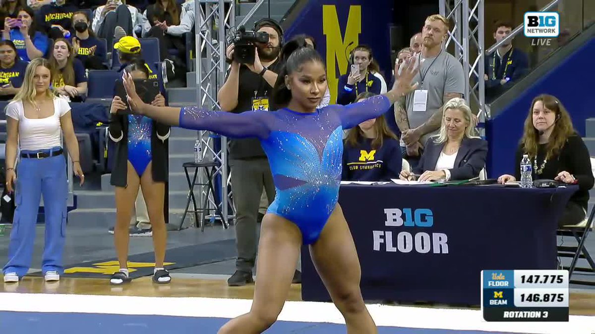 .Jordan Chiles ends the rotation with back-to-back 9.975s. Just UCLA floor things! 💻: Big Ten Network
