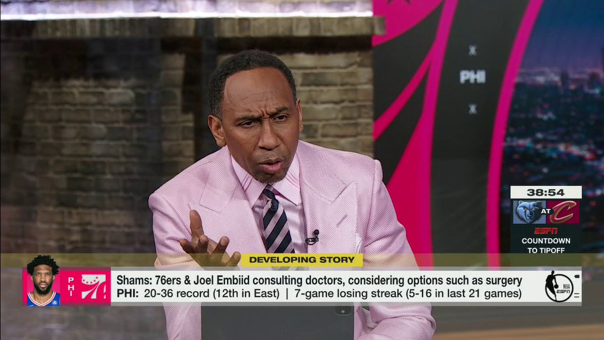 “Lose. Sit Joel Embiid for the rest of the season. … Sit Paul George while you’re at it. And just be done with it and prepare for the next three years ‘cause this season is a joke.” Stephen A Smith shared his thoughts on the 76ers' season.