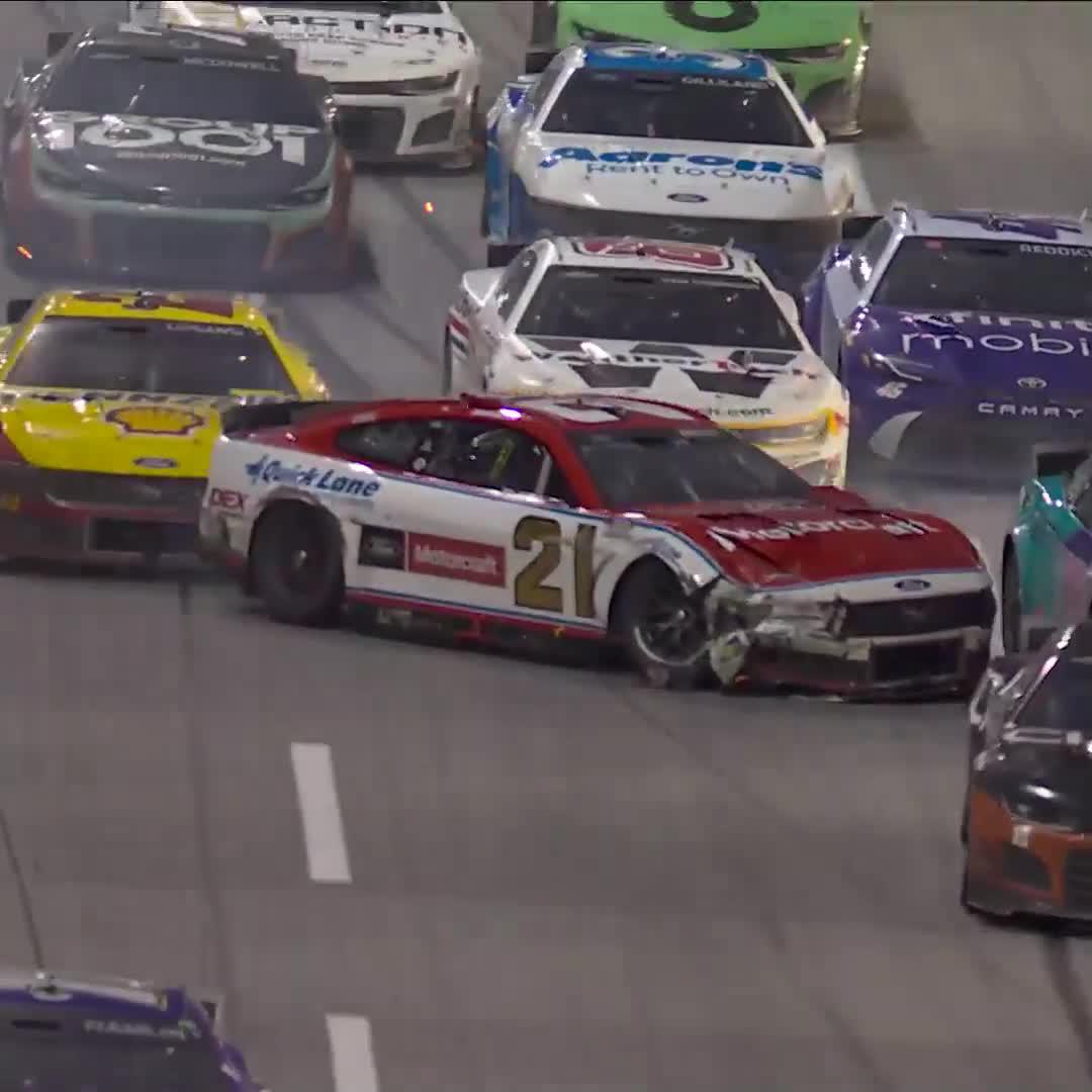 A look at what happened on the backstretch during the final lap involving the No. 21 and others.