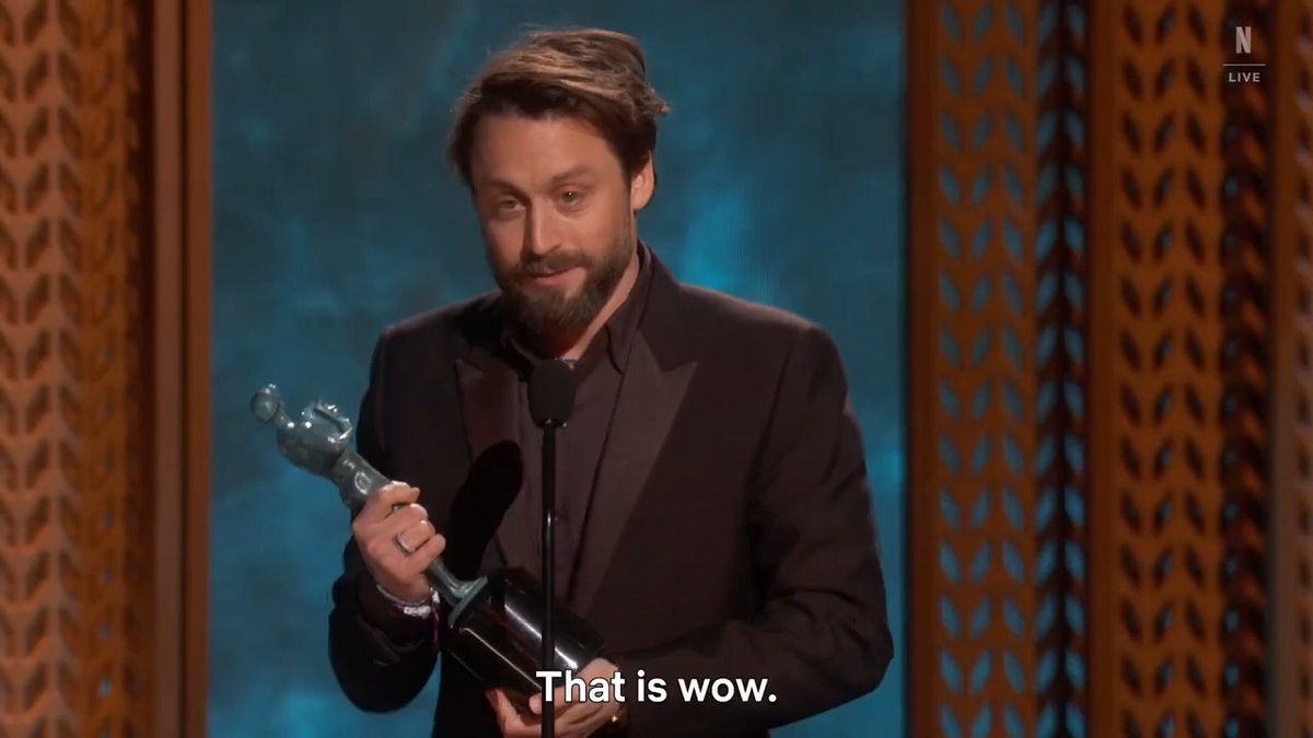 Kieran Culkin accepts the SAG Award for Best Supporting Actor.