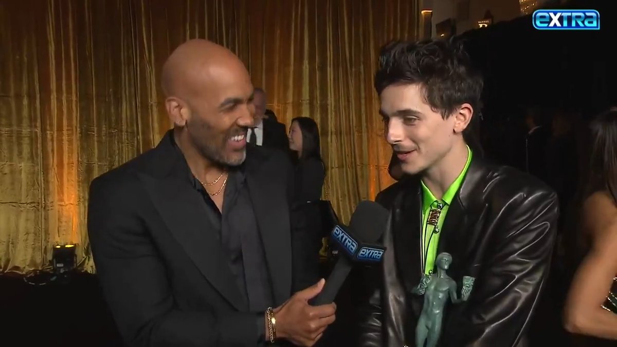 Timothée Chalamet says he was "stunned" by #SAGAwards win and shares his mom's funny reaction! ☺️👏