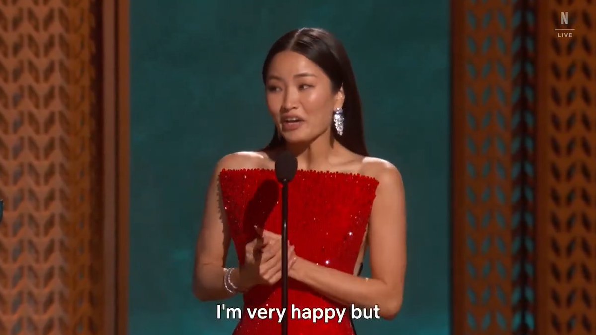 Anna Sawai gets emotional while accepting the SAG Award for Best Actress in a Drama Series.