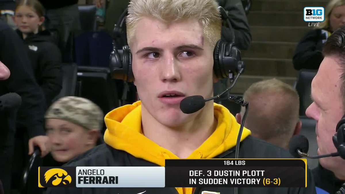 "If I'm taking down Stephen Buchanan, there's no way I can't take down that guy." Angelo Ferrari credited his elite competition in Iowa Hawkeye Wrestling practice for giving him confidence in his SV upset over No. 3 Dustin Plott 👇 #B1GWrestling