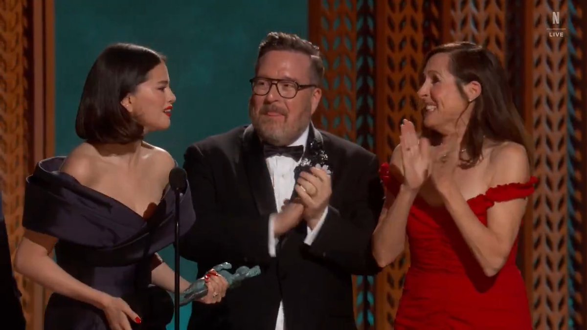 "They don't care" - Selena Gomez jokes about Steve Martin and Martin Short while accepting the best ensemble in a comedy series trophy at the #SAGAwards
