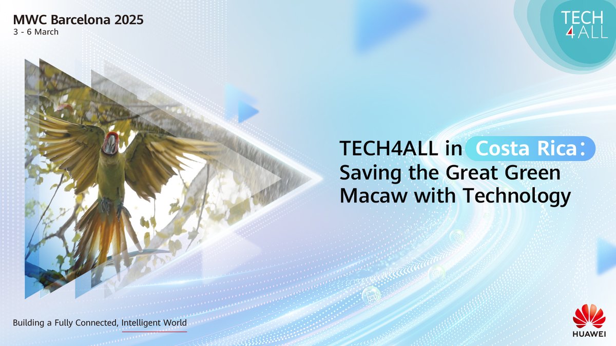 Safeguarding the Great Green Macaw in Costa Rica! #TECH4ALL is using #AI-powered acoustic monitoring to protect the habitats of this iconic species across 11,000 km² 🦜 Learn more🔗 🤝SINAC, the Macaw Recovery Network, Tropical Scientific Center🤝 Stay tuned for more #TECH4ALL at #MWC25! #Tech4Nature