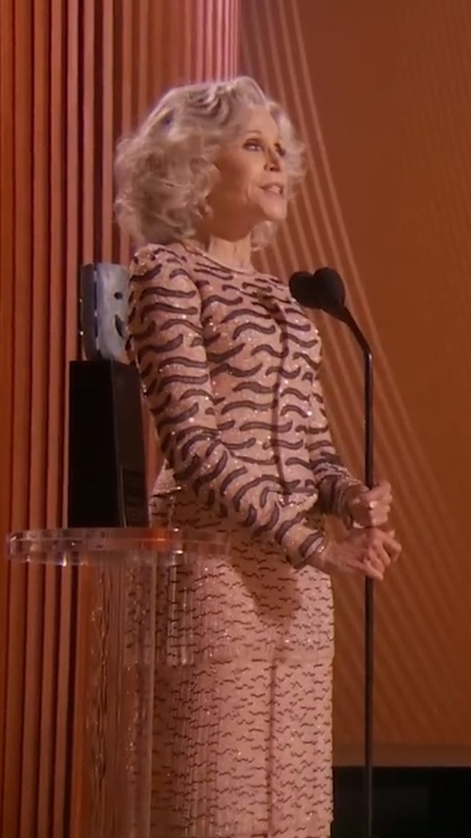 Jane Fonda received the SAG Life Achievement Award, celebrating her outstanding acting career and decades of political activism. Her advocacy covers anti-Vietnam War efforts, women's rights, and climate change.