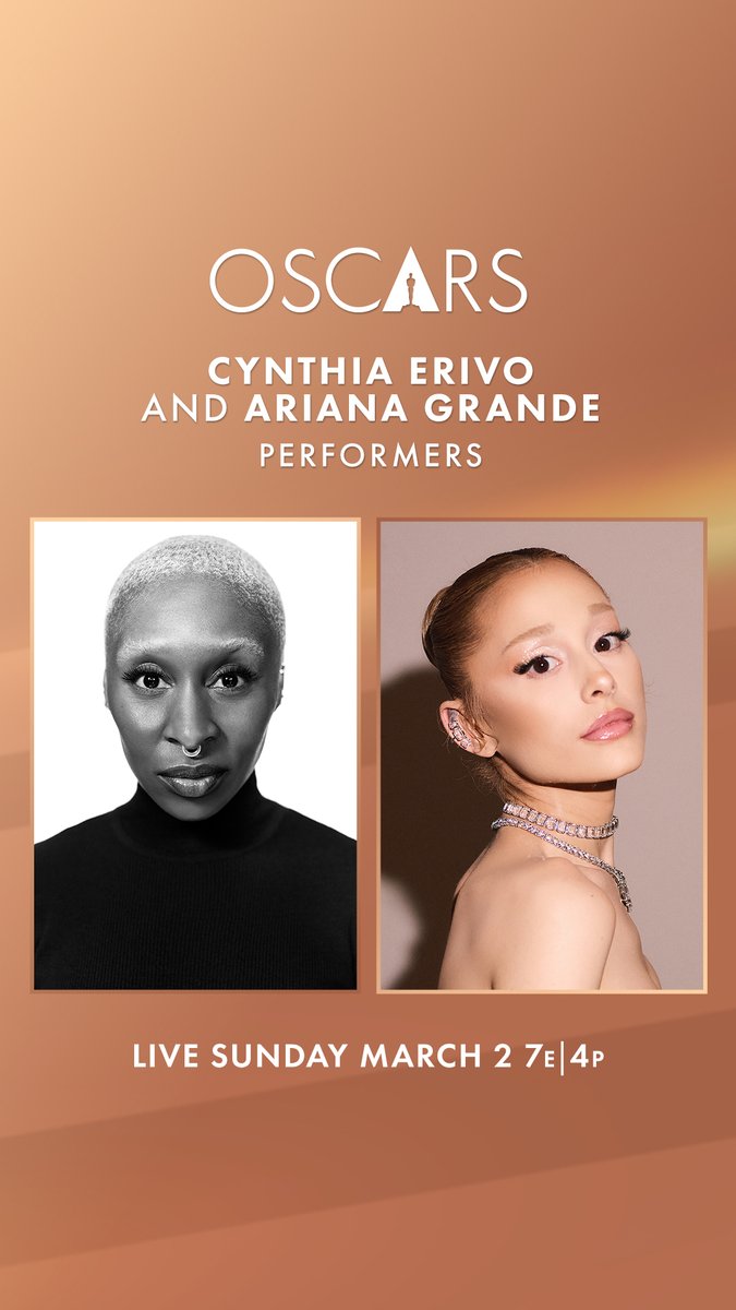 A spellbinding moment awaits. Cynthia Erivo and Ariana Grande take the #Oscars stage for a performance you won’t forget. Watch the Oscars LIVE Sunday, March 2, at 7e/4p on ABC and Hulu, with Conan O’Brien hosting. Expect the unexpected—only at the Oscars.