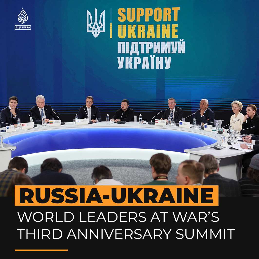 Ukrainians marked the third anniversary of the start of the Russia-Ukraine war as world leaders met at a summit in Ukraine's capital to discuss national security guarantees. Al Jazeera’s Imran Khan reports ⤵️