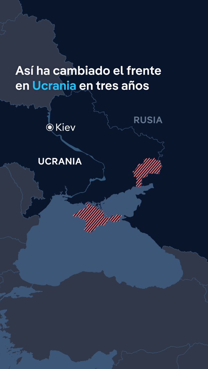 Así ha cambiado el frente en Ucrania desde el inicio de la invasión rusa a gran escala hace tres años. La invasión rusa comenzó poco antes de las 4 de la mañana del 24 de febrero de 2021. Diez días después, las tropas rusas habían llegado a los suburbios de Kiev. El ejército ruso asumía que podría tomar la capital en poco tiempo, pero subestimó la resistencia ucraniana. El conflicto se extendió a otras zonas. Ahora, al cumplirse tres años de la invasión, Rusia controla cerca del 20% del territorio ucraniano.
