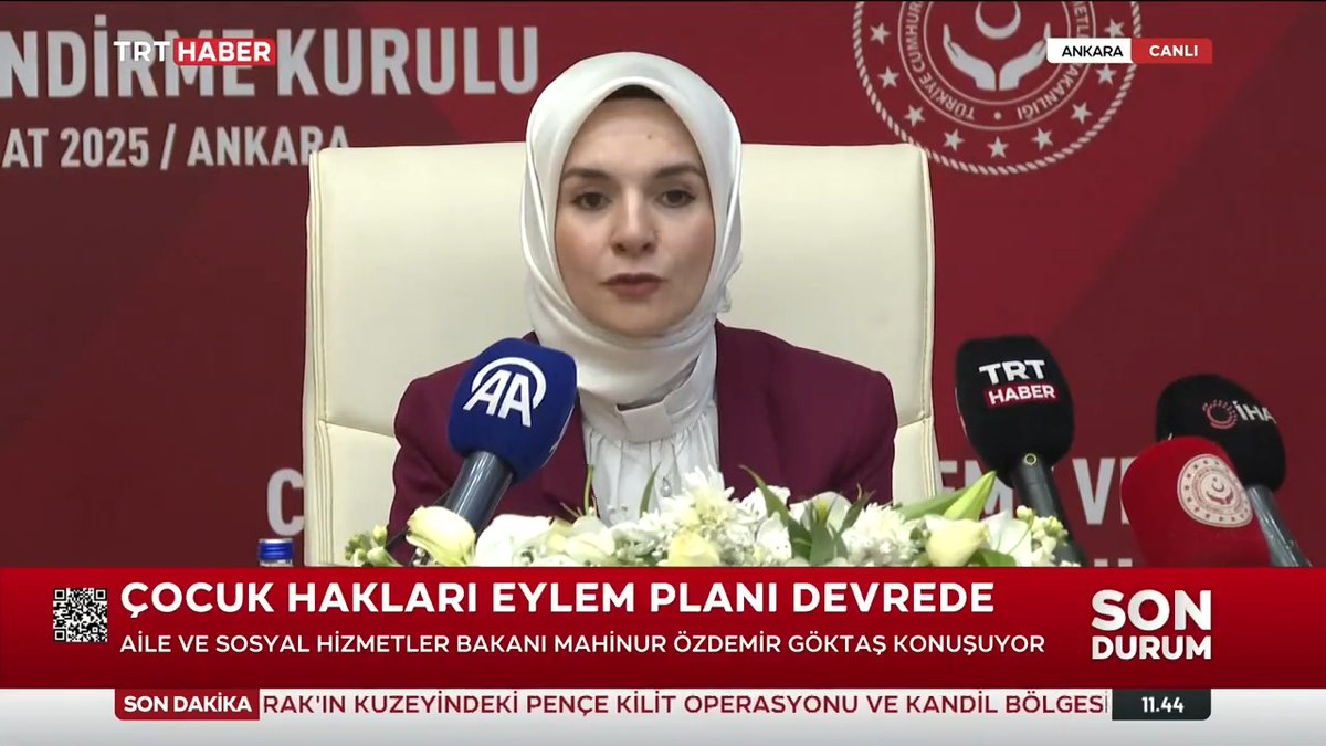 'Çocuk Hakları Eylem Planı' devrede Aile ve Sosyal Hizmetler Bakanı Mahinur Özdemir Göktaş, Çocuk Hakları İzleme ve Değerlendirme Kurulu toplantısında konuştu.