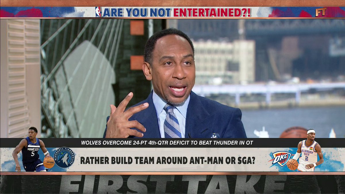 "Michael Jeffrey Jordan. That's the kind of pace Shai Gilgeous-Alexander is on." 😯 —Stephen A Smith on SGA vs. Anthony Edwards 👀