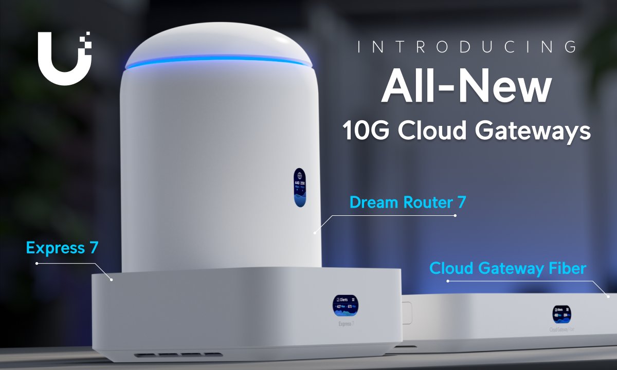 We're excited to announce 3 all-new 10 Gigabit #UniFi Cloud Gateways: 🔹Dream Router 7 🔹Cloud Gateway Fiber 🔹Express 7 Learn more: