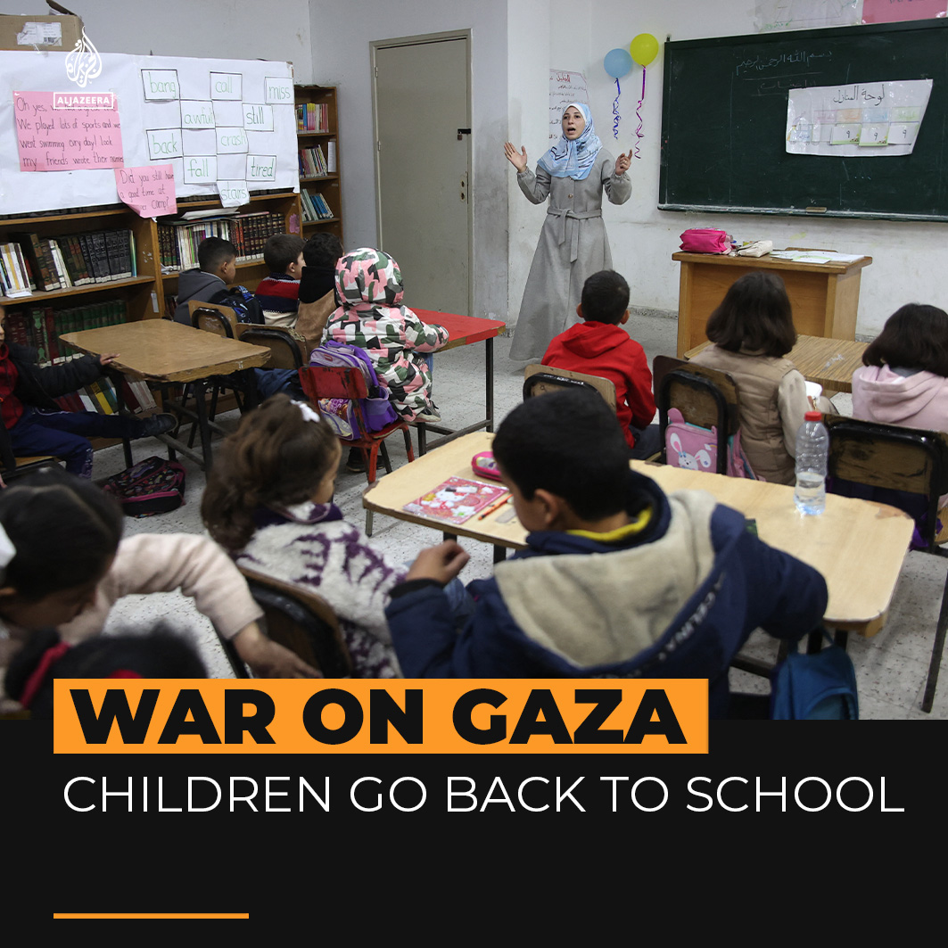 Schoolchildren in Gaza have gone back to the classroom. Many are learning in rooms scarred by damage inflicted on their school buidlings during Israel's deadly 15-month war.