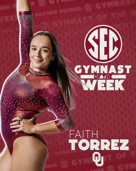 🤸 SEC Gymnast of the Week: Feb. 25 ☝️ Faith Torrez Oklahoma Women's Gym x #SECGYM