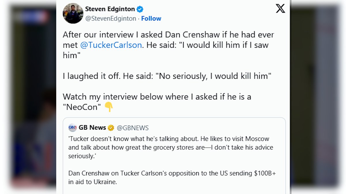 “If I Ever Meet Him, I’ll F***ing Kill Him... No Seriously, I Would Kill Him!" Reporter Who Caught RINO Dan Crenshaw On Hot Mic Reveals Further Severity Of His Threat To Tucker Carlson » WATCH/SHARE THE LIVE X STREAM HERE: