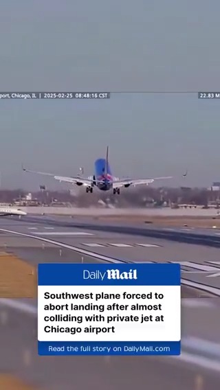 Southwest plane forced to abort landing after almost colliding with a private jet.