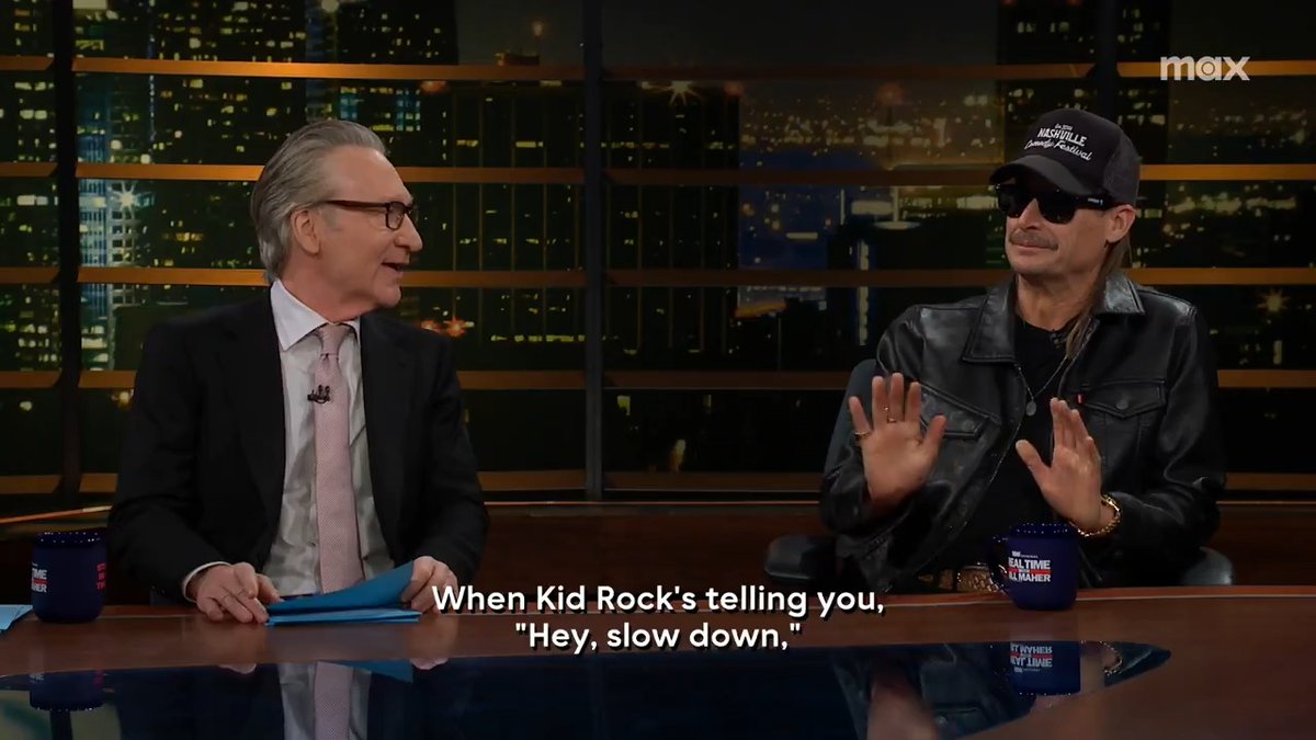 "When Kid Rock is telling you 'Hey, slow down,' it's probably a big f**king problem." Watch @BillMaher & KidRock get real about cocaine on #RTOvertime:
