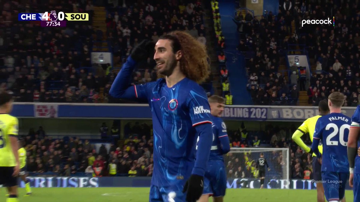 A Southampton corner turns into a Chelsea goal as Marc Cucurella fires home on the counter for 4-0. 🔵 📺 Peacock | #CHESOU
