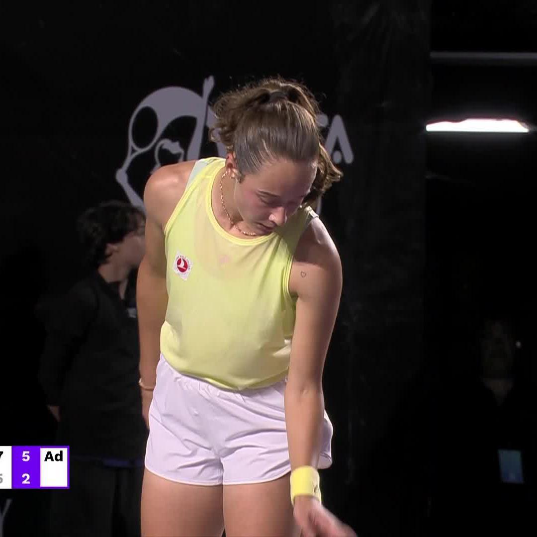 The title defense begins 💪 Zeynep Sonmez converts her second match point to beat Sakkari 7-5, 6-2 and begin her title defense! #MeridaOpenAKRON