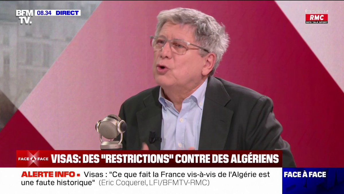 Restriction des visas: "Ce que fait la France vis-à-vis de l'Algérie est une faute historique", assure Éric Coquerel (LFI)