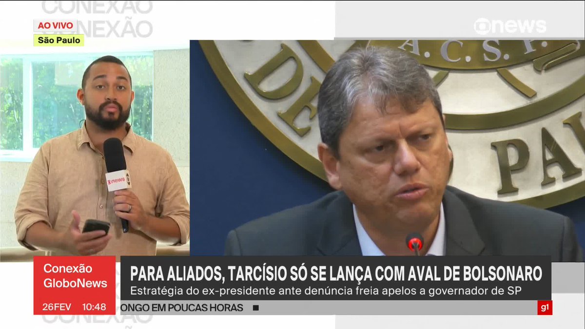 Tarcísio de Freitas aparece como favorito para disputar a presidência em 2026, no campo da direita, mas aliados garantem que o governador de São Paulo só será candidato com o aval de Bolsonaro. ➡ Assista ao #ConexãoGloboNews: #GloboNews