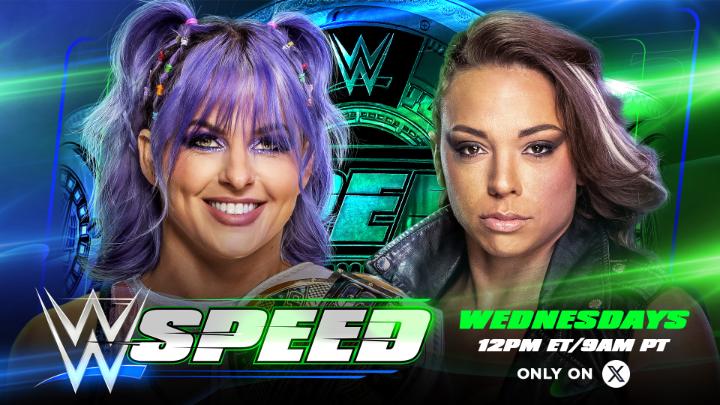 TODAY on #WWESpeed! The #WWESpeed Women's Championship is on the line! Will Candice LeRae retain or will Zoey Serrano be your new champion? 🏆