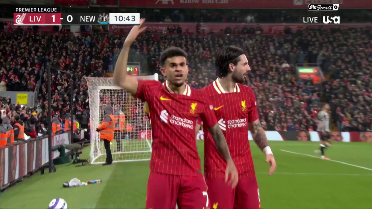 Anfield has liftoff! 🚀 Luis Diaz and Dominik Szoboszlai combine for Liverpool’s opener. 📺 USA Network | #LIVNEW
