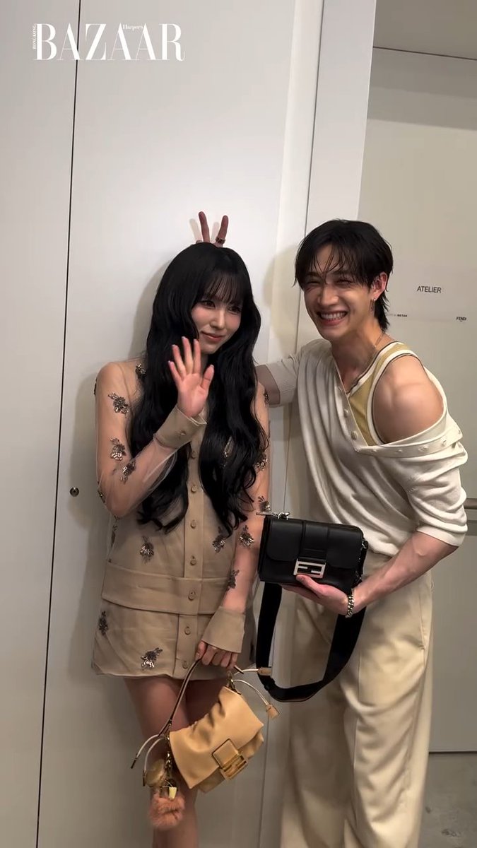 Mina's smile when Bang Chan puts the bunny ears behind her head 😭 #FendiFW25xMina
