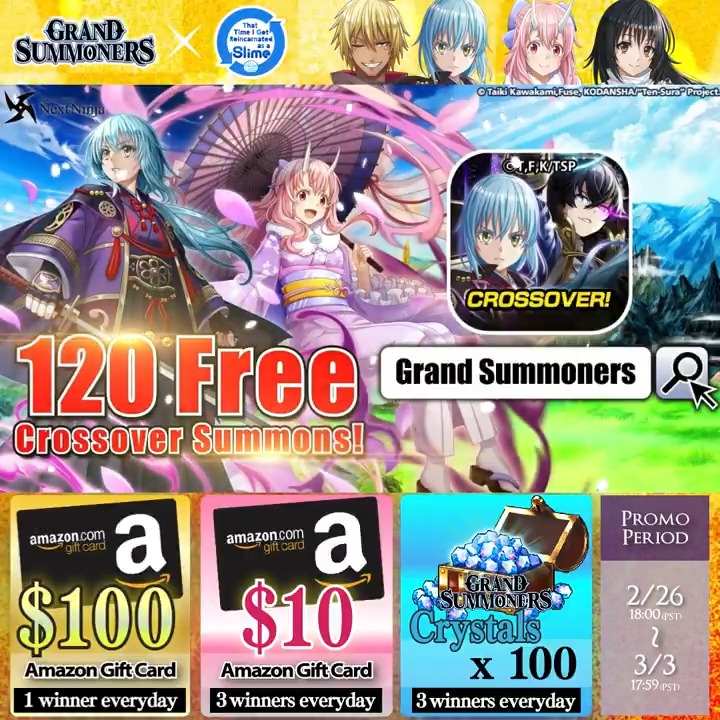 The final Ten-Sura Crossover giveaway is here! Enter for one last chance at a host of fantastic prizes! 1. Follow Grand Summoners 2. Repost this post *Only winners will be notified via DM. #TenSura #TenseiSlime