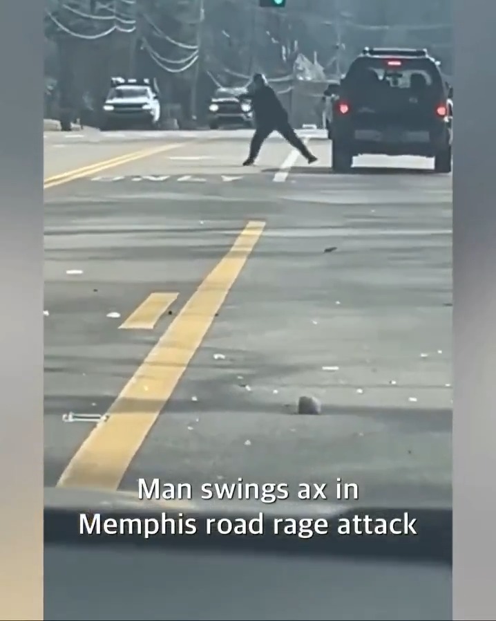 Couple driving a SUV rear ends a 2012 Chevy Impala. Impala driver gets out with an axe and starts chopping into the SUV. To ABSOLUTELY no one's surprise - this happened in Memphis, TN... 🤨 #CityLife #memphis #impala #axe #AxeMeAQuestion #roadrage #crime #democrats #urban #decline