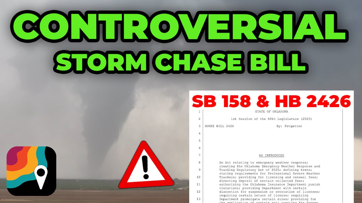 Virtually everyone across the weather enterprise has serious concerns about Oklahoma House Bill 2426, which seeks to inequitably regulate storm chasing. @Matthewcappucci discussed the bill with core partners from the Ryan Hall, Y’all and Max Velocity teams and Edgar ONeal: