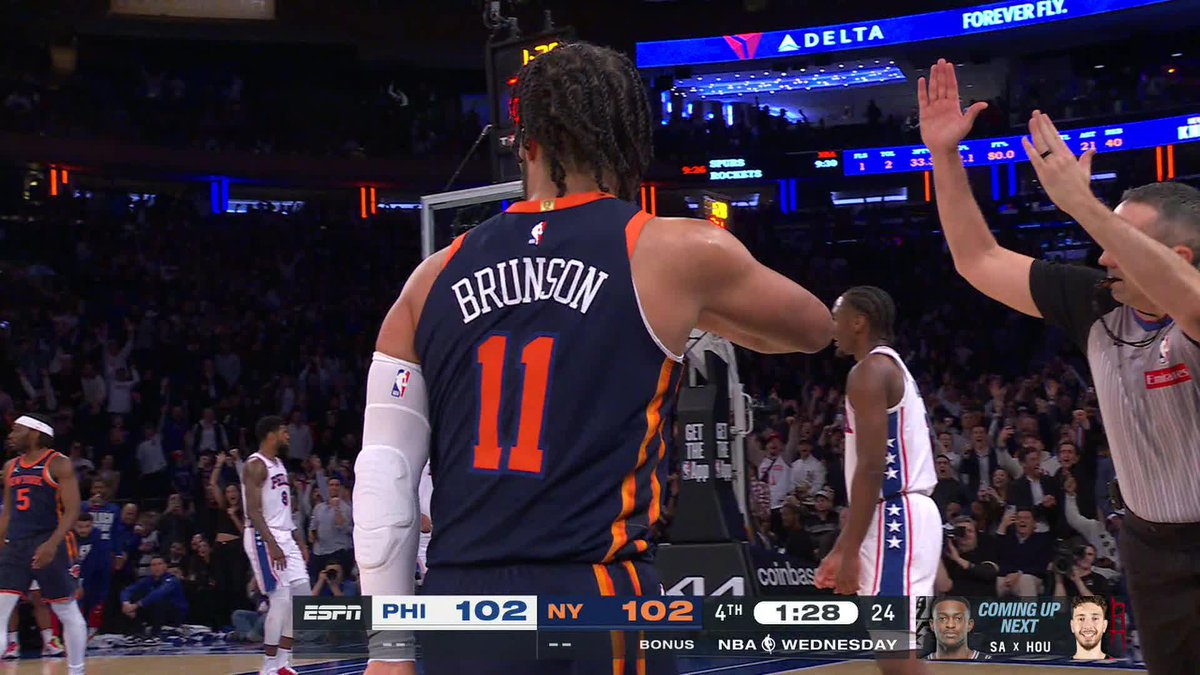 Jalen Brunson in the clutch vs. Sixers: - Scored 12 of the Knicks' last 14 points - Personal 9-0 run to take a late lead - New York holds off Philly for the win Brunson has the 3rd-most clutch points in the NBA this season.