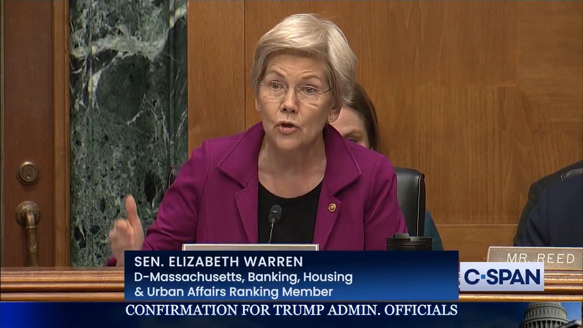 .Elizabeth Warren to CFPB director nominee Jonathan McKernan: "You've been nominated to run this agency, where Elon Musk has told everyone to do nothing...it kinda feels like you've been lined up to be the number one horse at the glue factory."