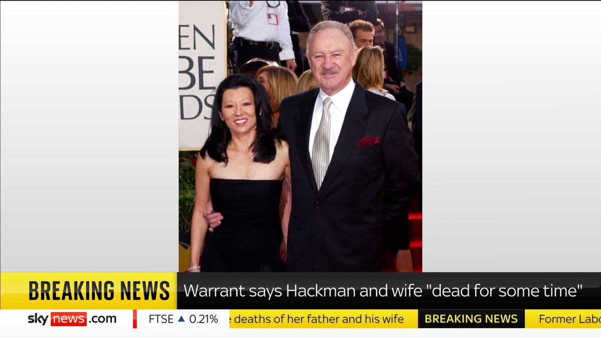 BREAKING: Gene Hackman, his wife and their dog had been dead for some time and were found in different rooms when officers found them, according to a search warrant from police in Santa Fe. 📺 Sky 501, Freeview 233 and YouTube