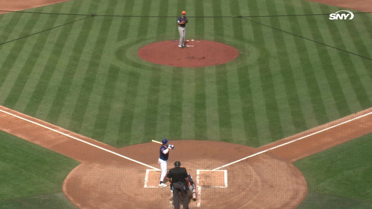 Francisco Alvarez lines a base hit the other way for the Mets' first hit of the day