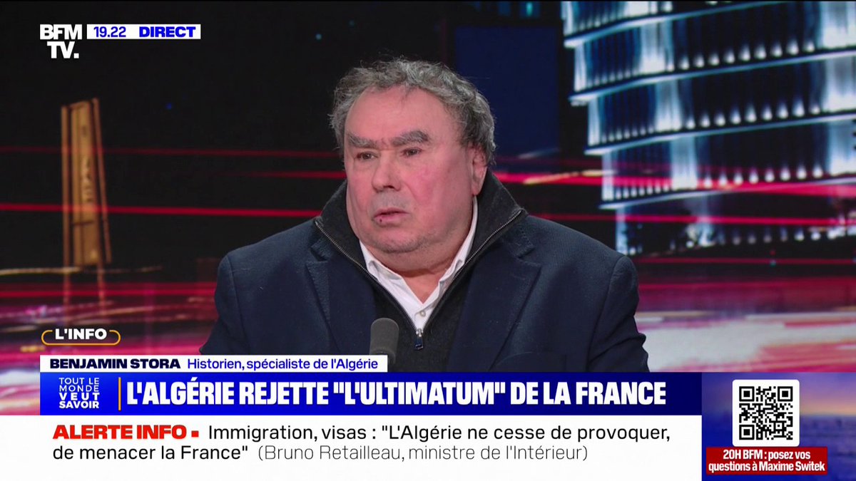 France-Algérie: "Ceux qui vont faire les frais de cette crise, ce sont les Franco-Algériens", indique Benjamin Stora, historien spécialiste de l'Algérie