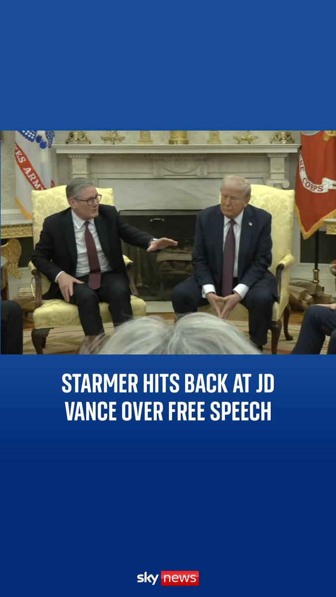 Speaking in the Oval Office, just across from Sir Keir Starmer, Vance said "we have a special relationship with the UK and our European allies, but there have been infringements on free speech". Starmer hits back at JD Vance over free speech criticism.