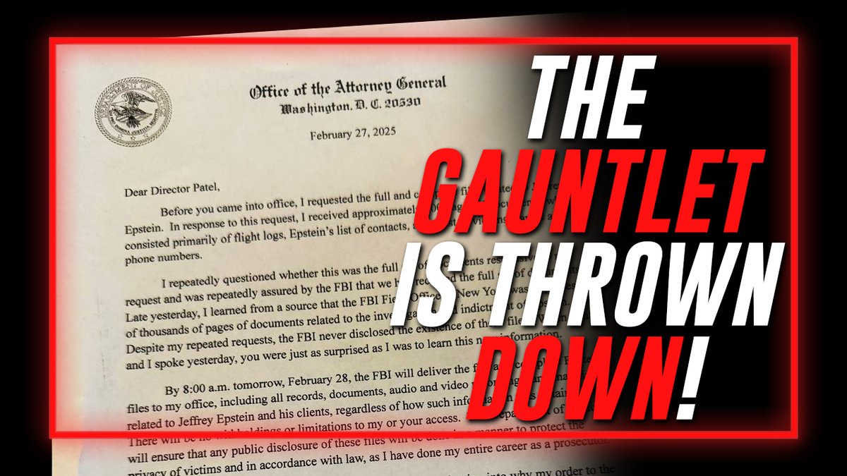 BREAKING: AG Pam Bondi Has Ordered FBI Director Kash Patel To Hand Over ALL Epstein Documents Being Withheld By Deep State Staffers, Confirming What FBI Whistleblower Garret O'Boyle Told Infowars Yesterday! THE GAUNTLET HAS BEEN THROWN DOWN!!! » WATCH/SHARE THE LIVE X STREAM HERE: