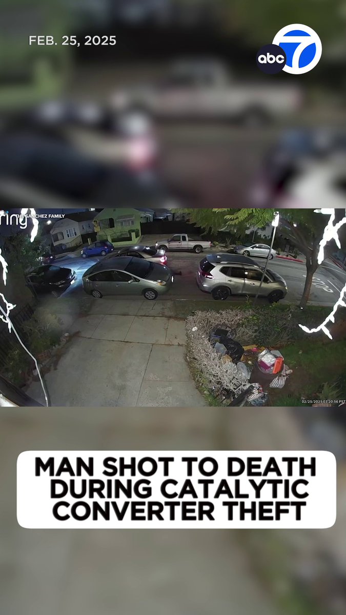 Inglewood police are searching for two suspects after a man was shot and killed when he interrupted a catalytic converter theft outside his home. Juan Sanchez was heading to work when he heard a noise at his neighbor's house and interrupted the crime.