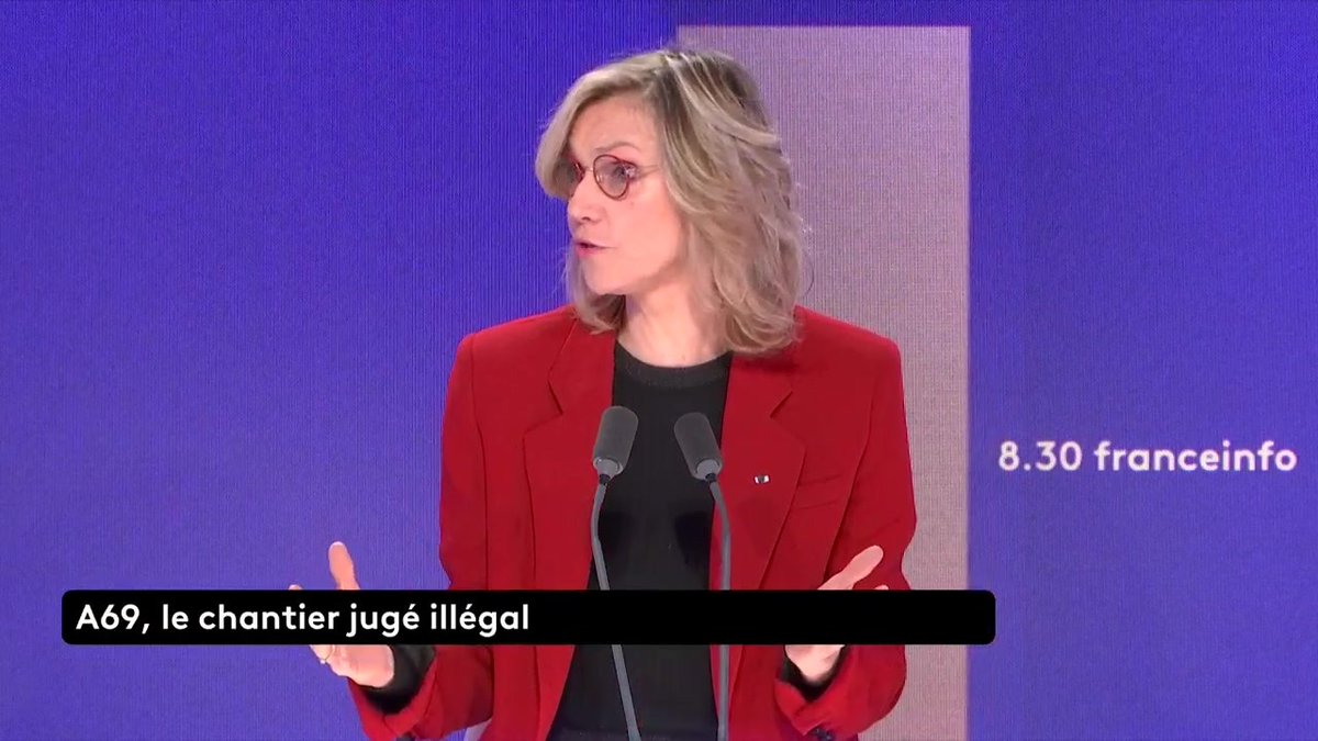 Chantier de l'A69 : La ministre de la transition écologique Agnès Pannier-Runacher explique que le gouvernement va faire appel. "Je respecte les décisions et j'applique la loi" mais "l'écologie, ce n'est pas des interdictions tout azimut »