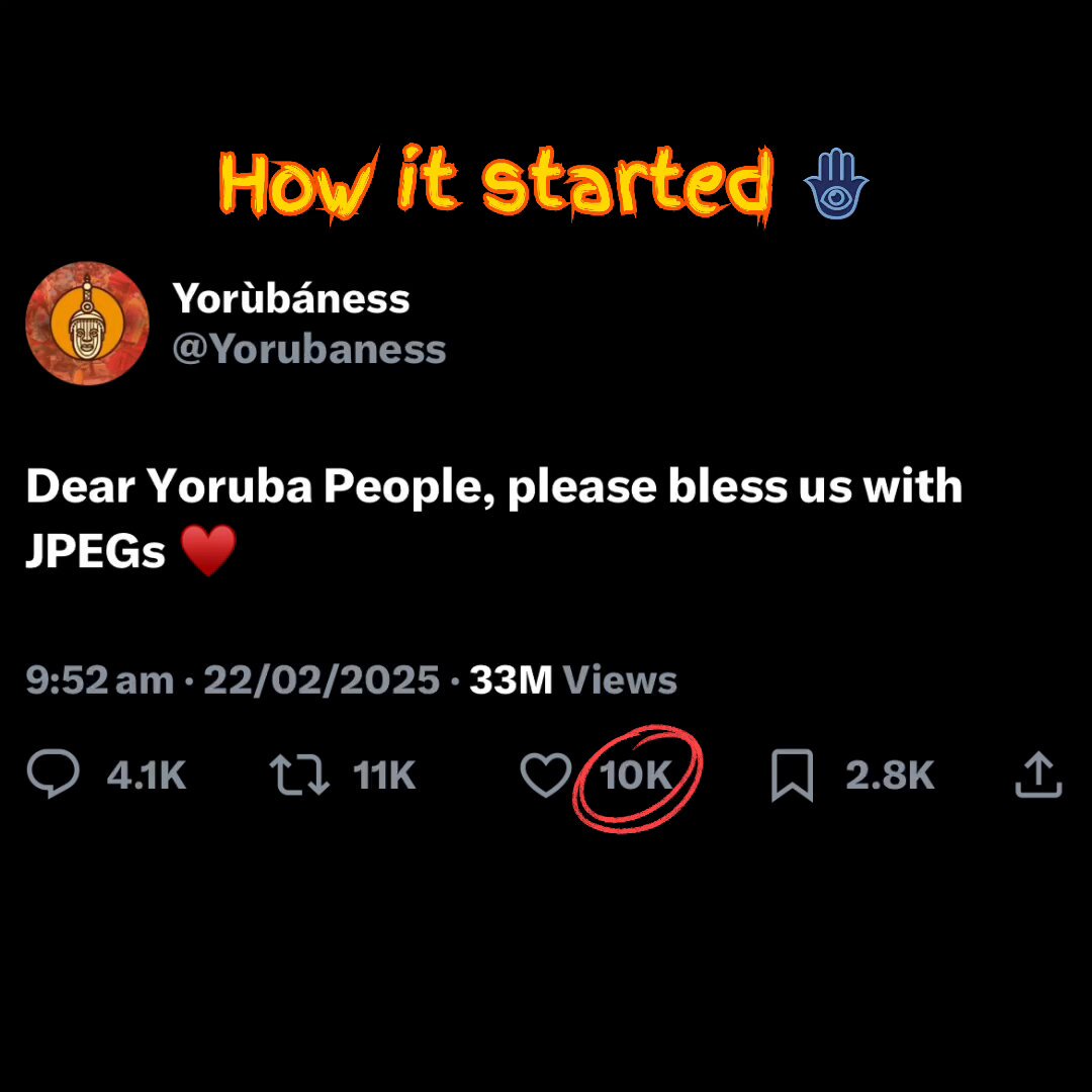It all started with “ DEAR , YORUBA PEOPLE , PLEASE BLESS US WITH JPEGS “ and Yoruba women started posting their pictures in different shades👸🏽 33m Views in days 🚀 ” Here are few faces out of thousands “ 👇 Vidoe by : Nononsensezone Music by: Brymo Shoutout to Yorùbáness