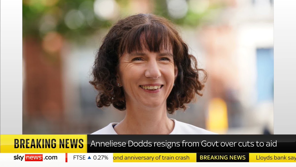 BREAKING: Anneliese Dodds, the development minister, has resigned over the government's cuts to the aid budget to fund a defence rise. ➡️ 📺 Sky 501, Virgin 602, Freeview 233 and YouTube