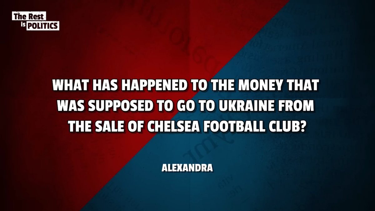 🚨 Where are Ukraine’s missing billions? 🚨 ALASTAIR CAMPBELL & Rory Stewart mentioned our campaign on The Rest is Politics – the UK Gov is sitting on £2.3bn from the Chelsea FC sale, meant to help war victims in Ukraine. David Lammy, have you seen #UkrainesMissingBillions? Because we haven’t. And neither have Ukraine’s children. RT to demand action. #ChelseaFund