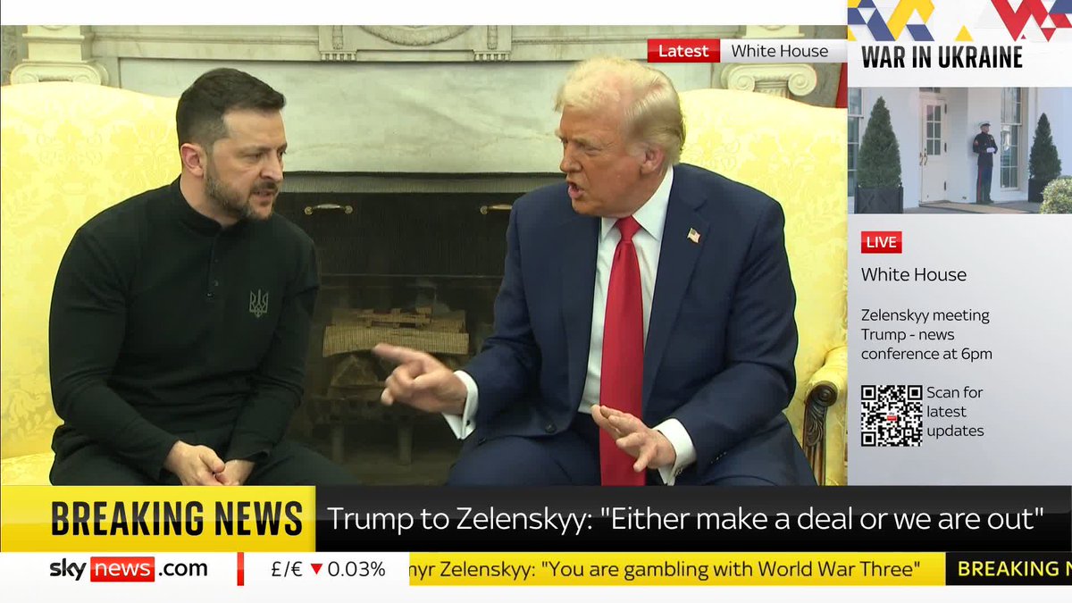 Donald Trump tells Volodymyr Zelenskyy: "You're gambling with World War Three, and what you're doing is very disrespectful to the country." 📺 Sky 501, Virgin 602, Freeview 233 and YouTube