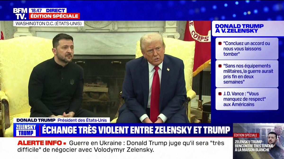 Donald Trump à Volodymyr Zelensky: "Il faut être un peu reconnaissant, vous n'avez pas les cartes en main"