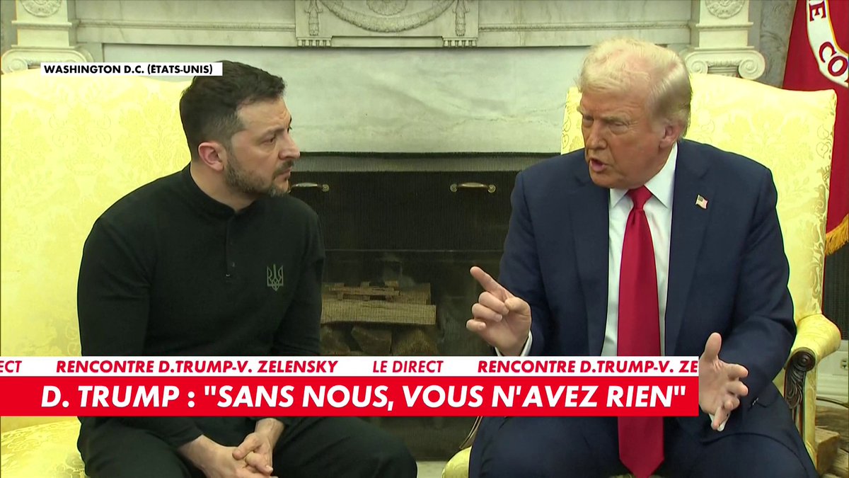 Donald Trump, président des Etats-Unis, a reçu Volodymyr Zelensky à la Maison Blanche, donnant lieu à un échange tendu : «Vous n'êtes pas en position de pouvoir dire quoi que ce soit sur le sujet», dans #PunchlineWE